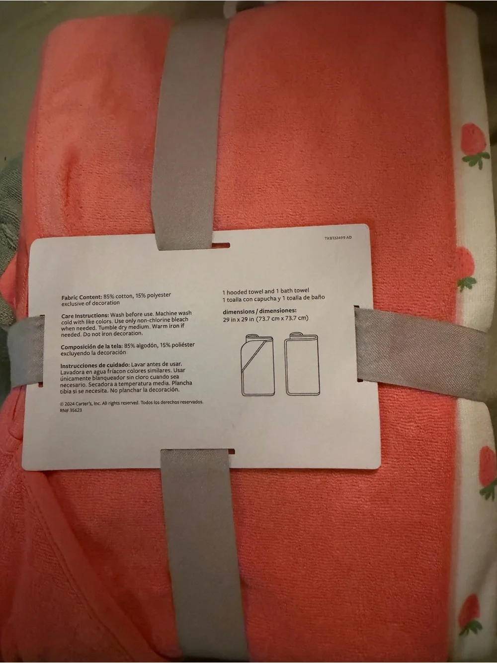 Carter's Coral and White Strawberry Hooded Towel Set